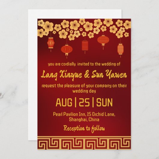 Moderne gouden Chinese huwelijksuitnodiging Kaart (Voorkant / Achterkant)