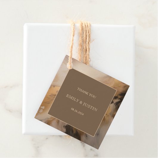 Moderne gouden chocolade artistieke bruiloft dank bedankjes labels (In situ)