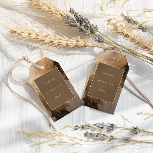 Moderne gouden chocolade artistieke bruiloft dank  cadeaulabel