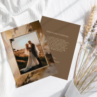 Moderne gouden chocolade artistieke foto bruiloft bedankkaart