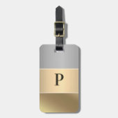 Moderne Gouden Chopper Zilveren Metaalmonogram Naa Bagagelabel (Voorkant verticaal)