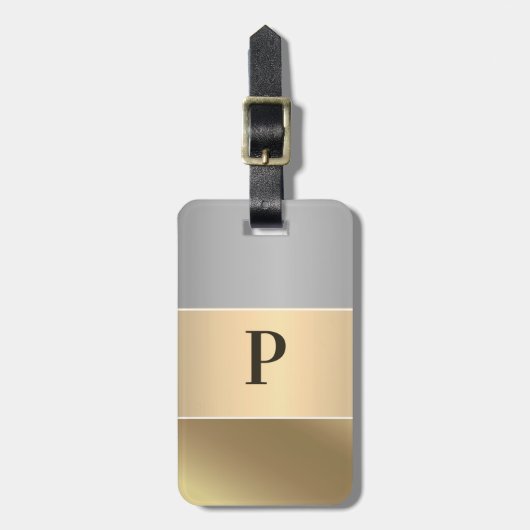 Moderne Gouden Chopper Zilveren Metaalmonogram Naa Bagagelabel (Voorkant verticaal)