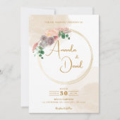 Moderne Gouden Cirkel Bloemige Bruiloft Kaart (Voorkant)