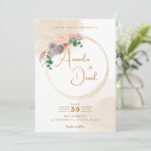 Moderne Gouden Cirkel Bloemige Bruiloft Kaart (Staand voorkant)