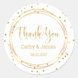 Moderne Gouden cirkel en confetti Dank je Ronde Sticker