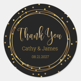Moderne gouden cirkel en confetti Dank je wel Ronde Sticker