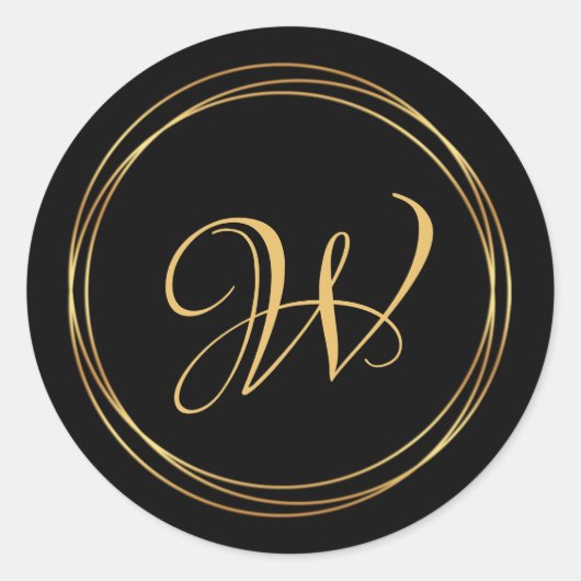 Moderne gouden cirkel op zwart monogram logo ronde sticker (Voorkant)