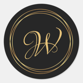 Moderne gouden cirkel op zwart monogram logo ronde sticker