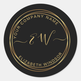 Moderne gouden cirkel op zwart monogram logo ronde sticker