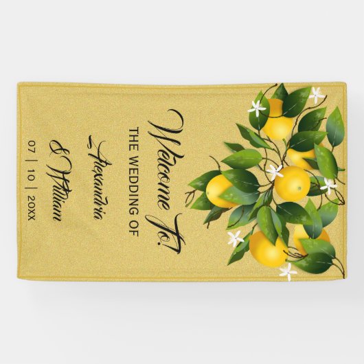 Moderne gouden citroenvrucht | Bruiloft Spandoek (Horizontaal)