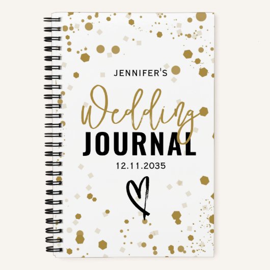 Moderne Gouden Confetti Bruiloft BUJO Notitieboek (Voorkant)