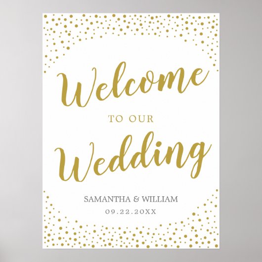 Moderne gouden Confetti bruiloft Welkomstbord Poster (Voorkant)