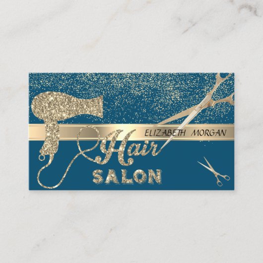 Moderne gouden Confetti, schaar, haardroger Visitekaartje (Voorkant)