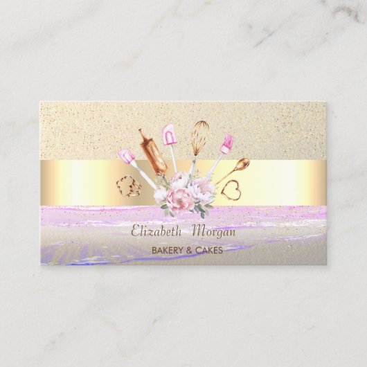 Moderne Gouden Confetti, Streep, Bakkerijgereedsch Visitekaartje (Voorkant)