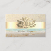 Moderne Gouden Confetti, Streep, Blauw, Lotus Visitekaartje (Voorkant)