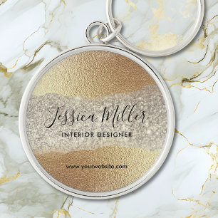 Moderne Gouden Diamant Glitter Nep Folie Luxe Glam Sleutelhanger