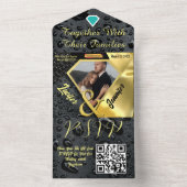 Moderne Gouden Diamant Zwart Bruiloft Uitnodiging (Binnen)