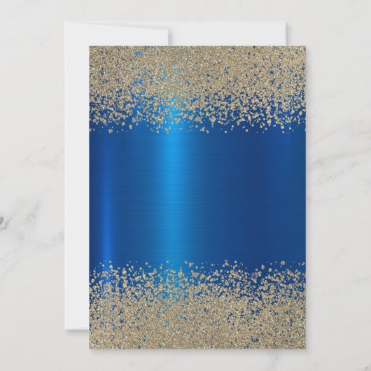 Moderne Gouden Diamanten Blauw Metallic Quinceañer Kaart (Achterkant)