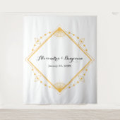 Moderne Gouden Diamanten Bruiloft Fotohokje Achter Wandkleed (Voorkant)