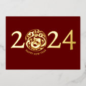 Moderne Gouden Draak voor het Maan Nieuwjaar Folie Feestdagenkaart (Voorkant)