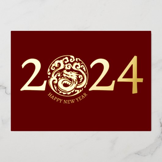 Moderne Gouden Draak voor het Maan Nieuwjaar Folie Feestdagenkaart (Voorkant)