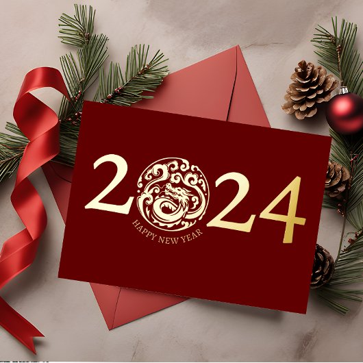 Moderne Gouden Draak voor het Maan Nieuwjaar Folie Feestdagenkaart