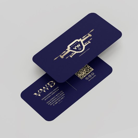 Moderne Gouden Drone Operator Monogram Midnight bl Visitekaartje