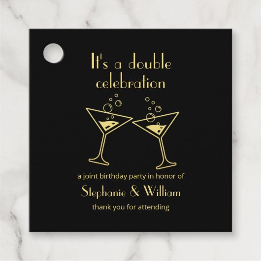 Moderne gouden dubbele viering gezamenlijke verjaa bedankjes labels (Voorkant)