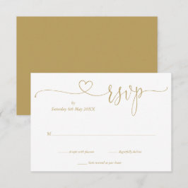 Moderne Gouden Elegante Script Hart RSVP Kaartje