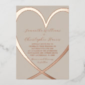 Moderne gouden en beige hart bruiloft folie uitnodiging (Voorkant)