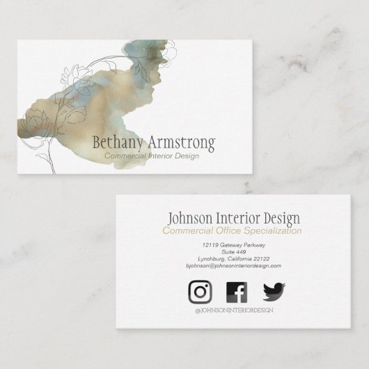 Moderne gouden en Blauwgroen swash handgetekende j Visitekaartje (Voorkant / Achterkant)