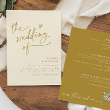Moderne gouden en cream handschrift Heart Wedding