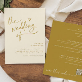 Moderne gouden en cream handschrift Heart Wedding Kaart