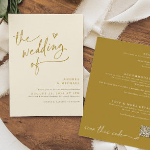 Moderne gouden en cream handschrift Heart Wedding Kaart
