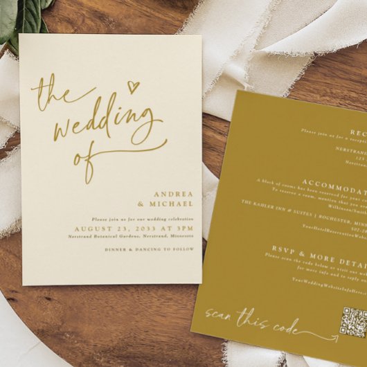 Moderne gouden en cream handschrift Heart Wedding Kaart