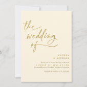Moderne gouden en crème handgeschreven bruiloft kaart (Voorkant)