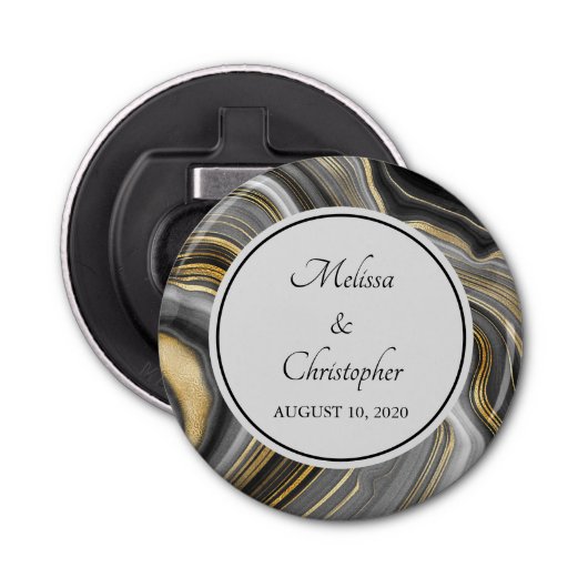 Moderne gouden en grijze Agate Geode Button Flesopener (Voorkant)