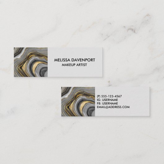 Moderne gouden en grijze Agate Geode Mini Visitekaartje (Voorkant / Achterkant)