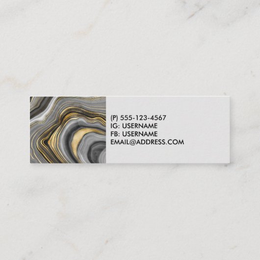 Moderne gouden en grijze Agate Geode Mini Visitekaartje (Achterkant)