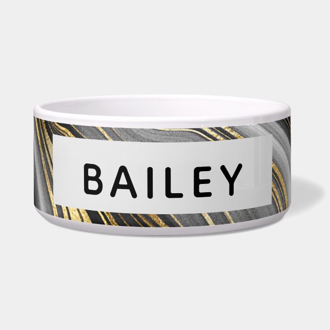 Moderne gouden en grijze Agate Geode Voerbakje (Voorkant)