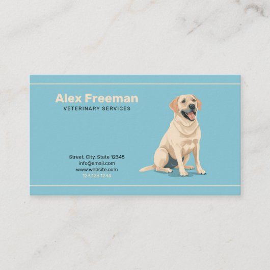 Moderne Gouden en Groene Hond Illustratie Veterina Visitekaartje (Voorkant)