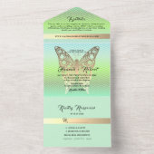 Moderne Gouden en Groene Huwelijk All In One Uitnodiging (Binnen)