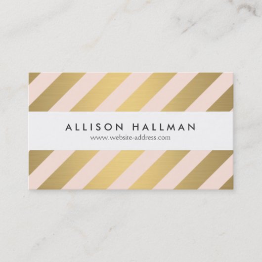 Moderne gouden en perzik diagonale strepen visitekaartje (Voorkant)