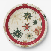 moderne gouden en rode sneeuwvlokken papieren bordje (Voorkant)