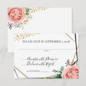 Moderne Gouden en Roze Geometrische Trouw-RSVD Kaart (Voorkant / Achterkant)