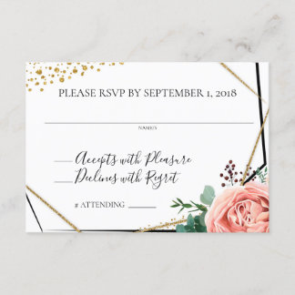 Moderne Gouden en Roze Geometrische Trouw-RSVP Kaart