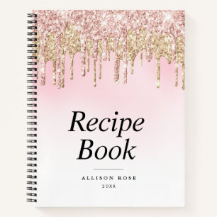 Moderne gouden en roze glitters Receptenboek Notitieboek
