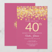 Moderne gouden en Roze Koord lichten 40e verjaarda Kaart (Voorkant / Achterkant)