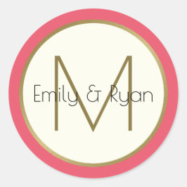 Moderne gouden en roze monogram ronde sticker