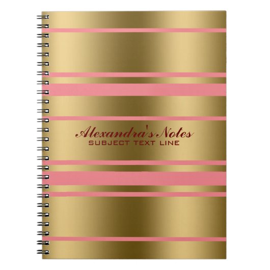 Moderne gouden en roze strips notitieboek (Voorkant)